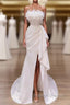White Prom Dresses Vintage Mermaid Long Slit White Wedding Dress