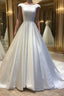 White round neck satin long prom Gown Prom Dresses