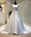 White Round Neck Satin Long Wedding Dresses