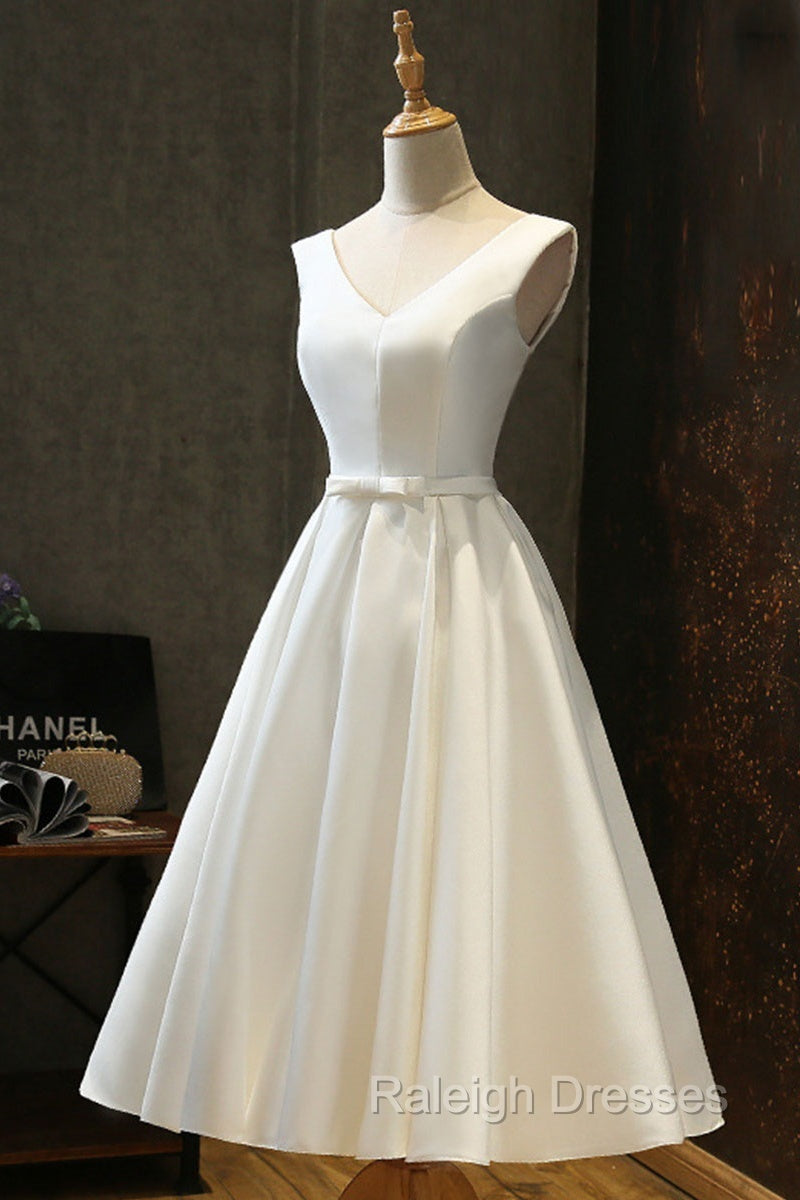 White Round Neck Satin Short Prom Dress White Homecoming Dress Secondary image