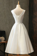 White Round Neck Satin Short Prom Dress White Homecoming Dress