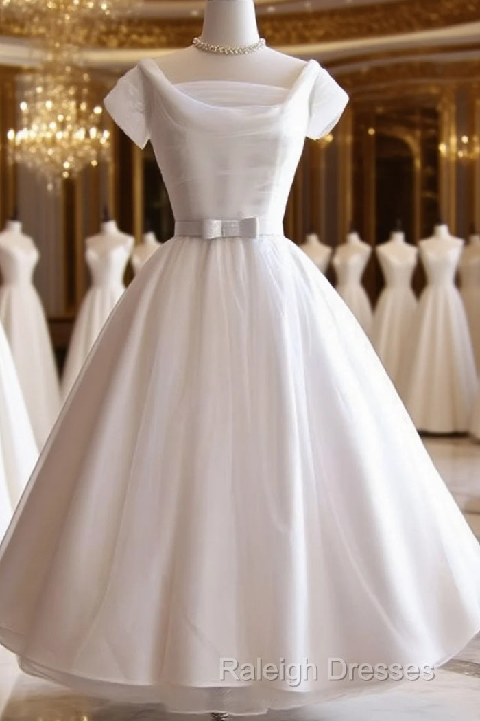 White Round Neck Tulle Retro Short Prom Dresses Bridesmaid Dresses Main image