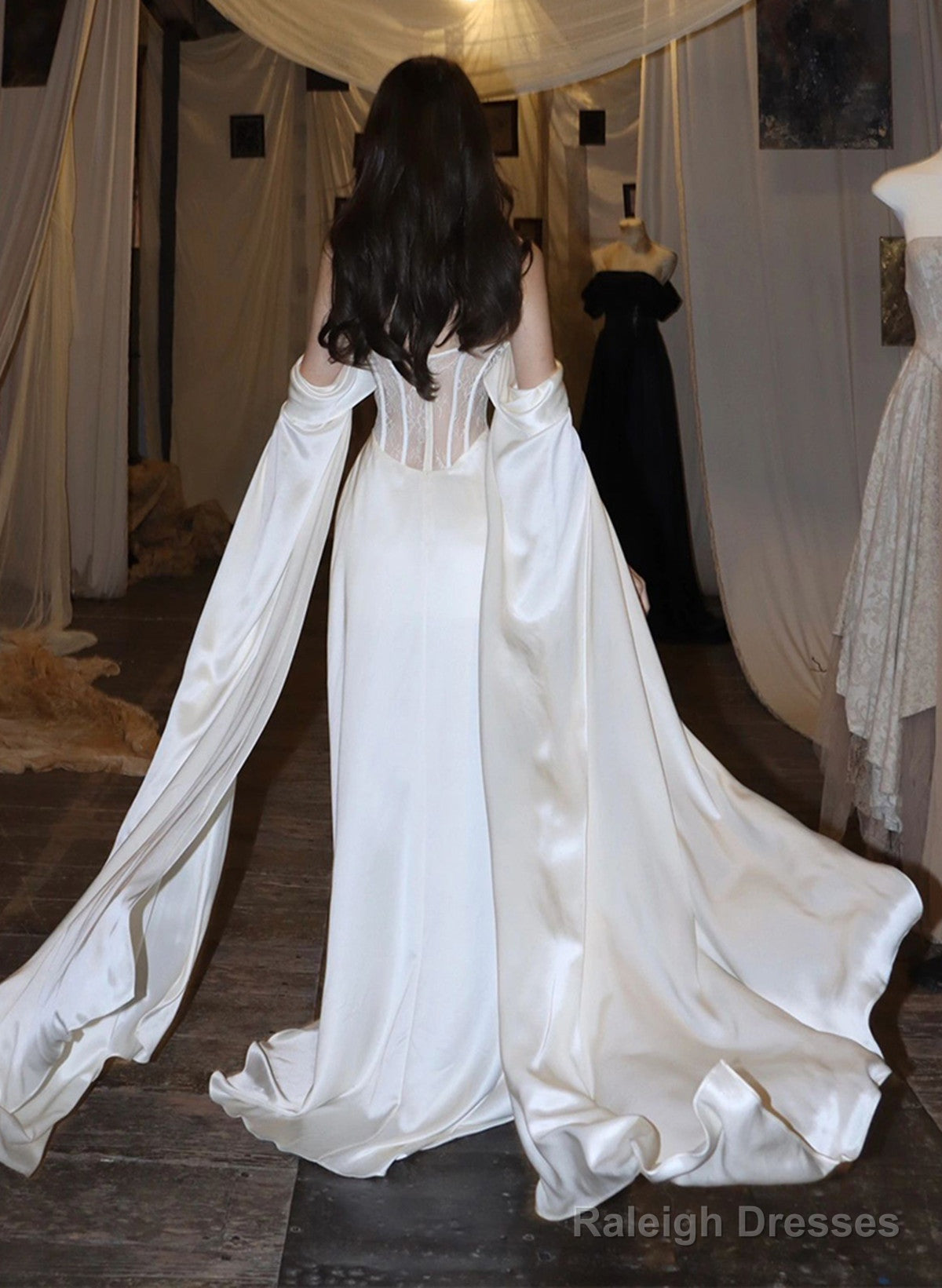White Satin A-Line Long Scoop Long Prom Dresses White Satin Prom Dresses