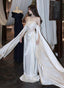 White Satin A-Line Long Scoop Long Prom Dresses White Satin Prom Dresses