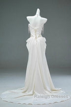 White Satin A-Line Sweetheart Beaded Long Prom Dresses Elegant Adult Ceremony Graduation Prom Dresses