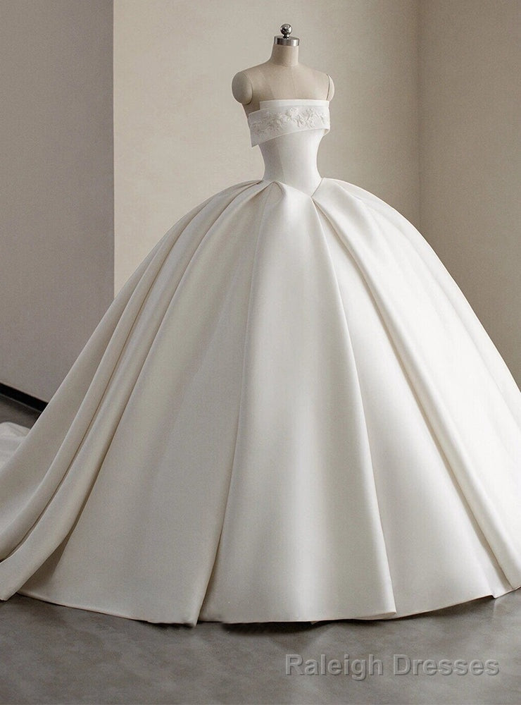White Satin Ball Gown Strapless Wedding Dress Main image