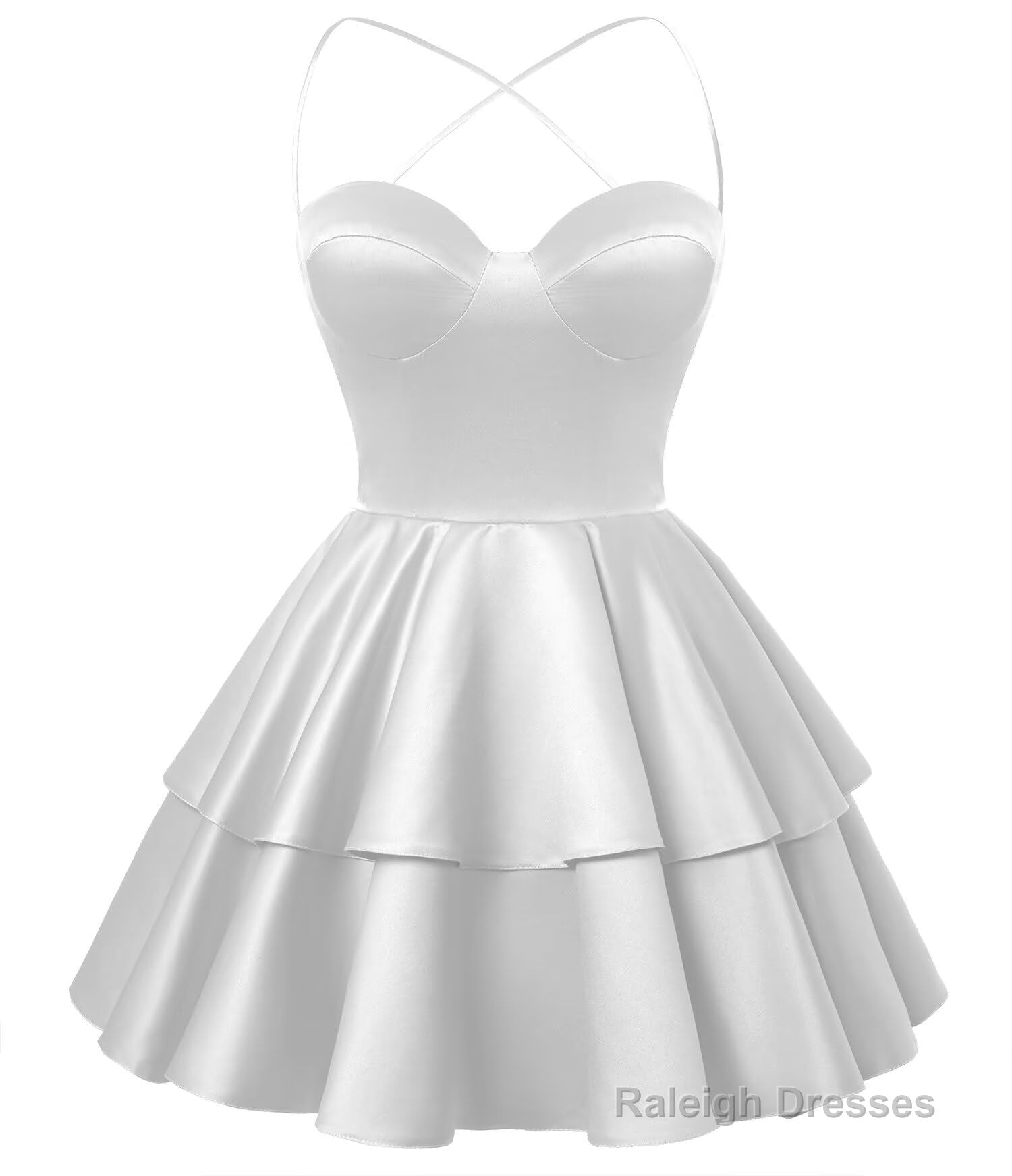 White Satin Homecoming Dress Sweetheart Neck Tiered Short Graduation Dresses Main image