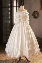 White Satin Lace Prom Dress, White Prom Dress, Wedding Dress