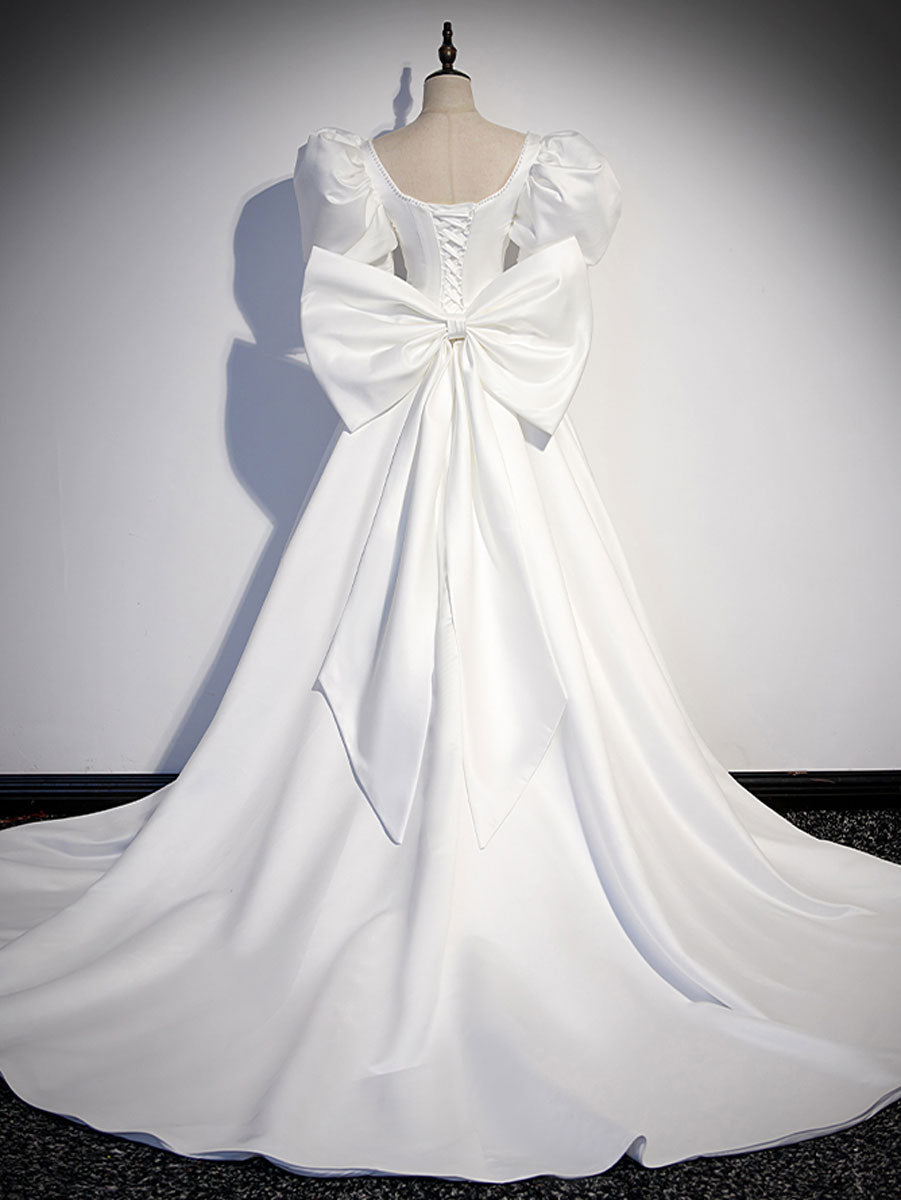 White  Satin Long Formal Prom Dress, White Long Prom Dress Secondary image