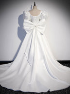 White  Satin Long Formal Prom Dress, White Long Prom Dress