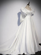 White  Satin Long Formal Prom Dress, White Long Prom Dress