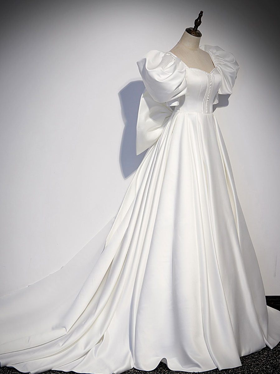 White  Satin Long Formal Prom Dress, White Long Prom Dress