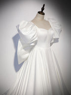 White  Satin Long Formal Prom Dress, White Long Prom Dress