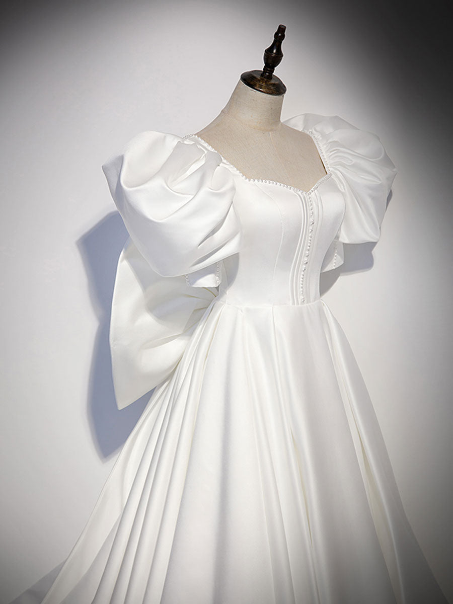 White  Satin Long Formal Prom Dress, White Long Prom Dress