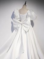 White  Satin Long Formal Prom Dress, White Long Prom Dress