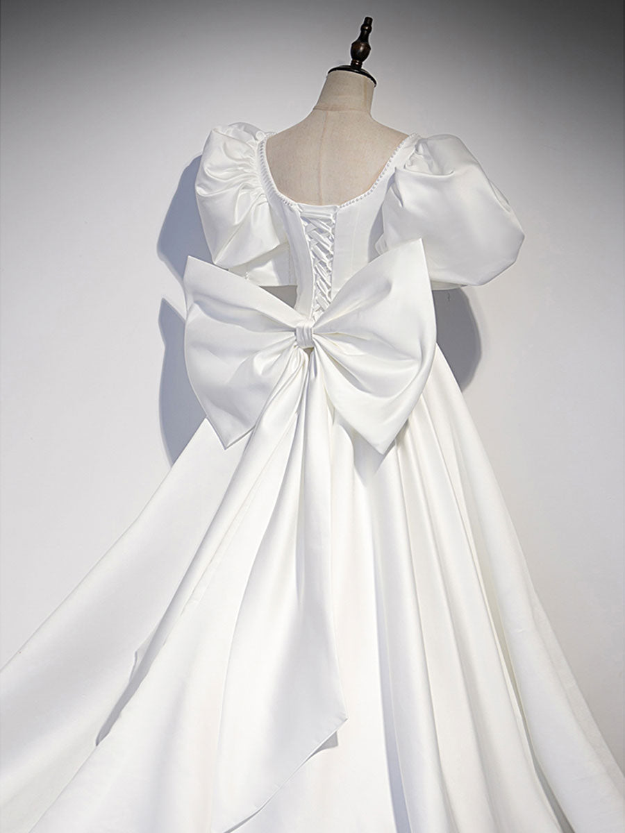 White  Satin Long Formal Prom Dress, White Long Prom Dress