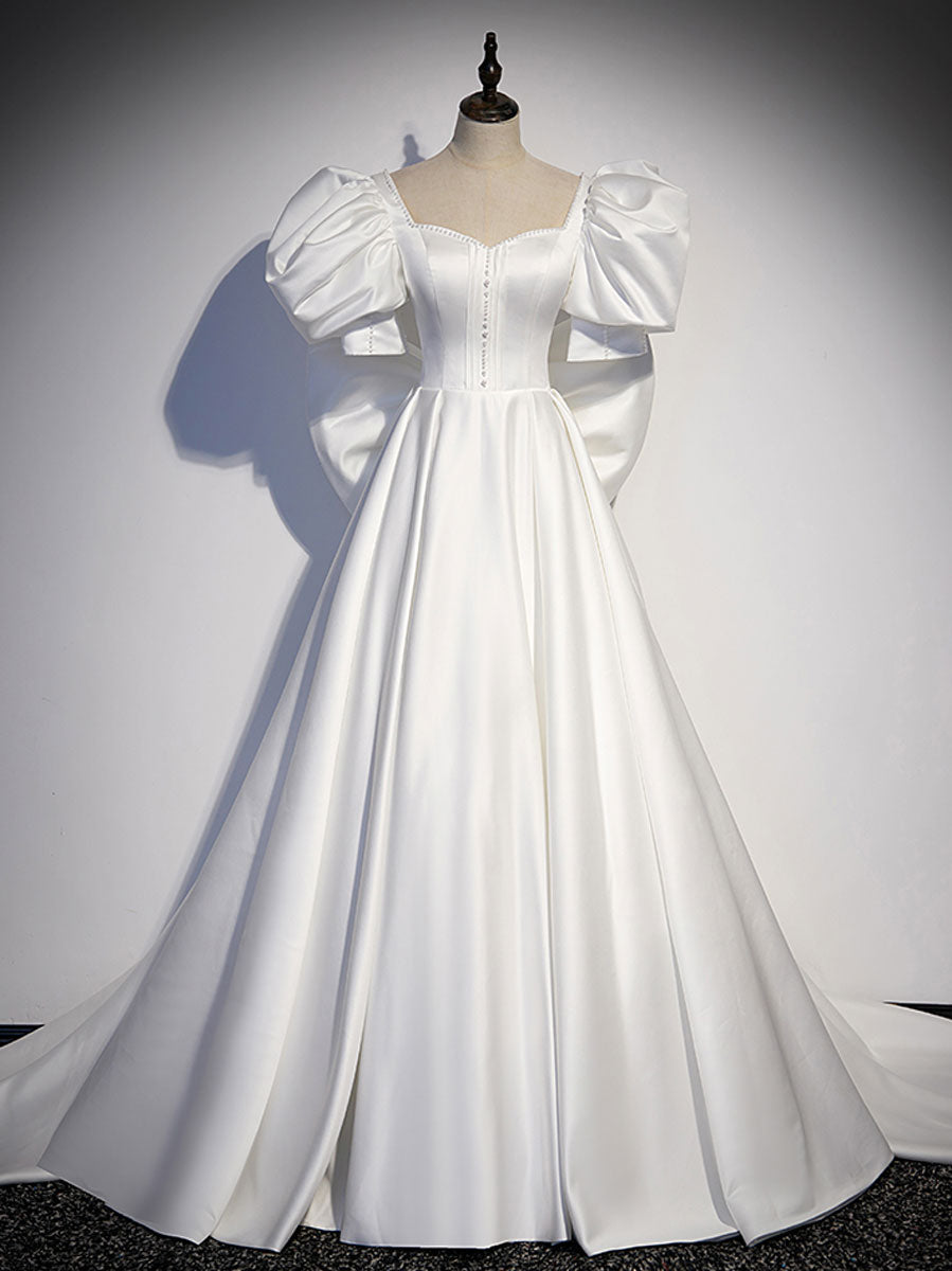 White  Satin Long Formal Prom Dress, White Long Prom Dress