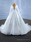 White Satin Long Sleeve Appliques Appliques Wedding Dress