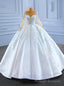White Satin Long Sleeve Appliques Beading Wedding Dress