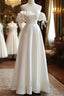 White Satin Off Shoulder Beaded Sweetheart Prom Dresses White Long Prom Dresses