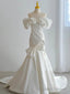 White Satin off the Shoulder Bow Pleats Wedding Dress