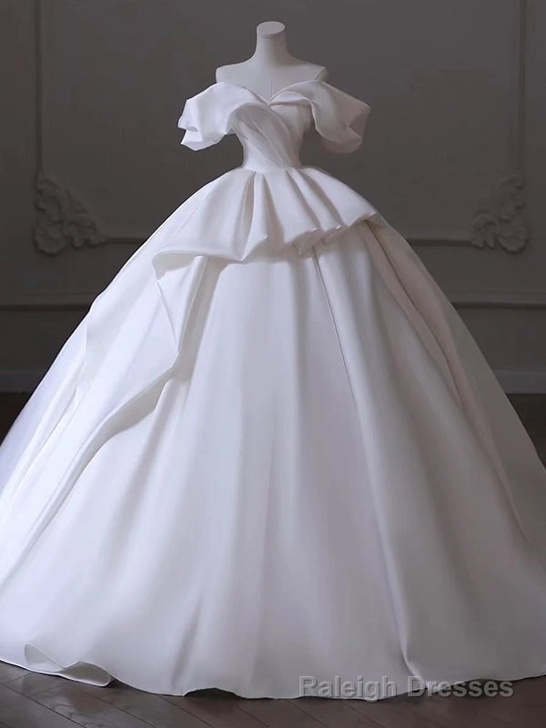 White Satin Off the Shoulder Wedding Dress Main image