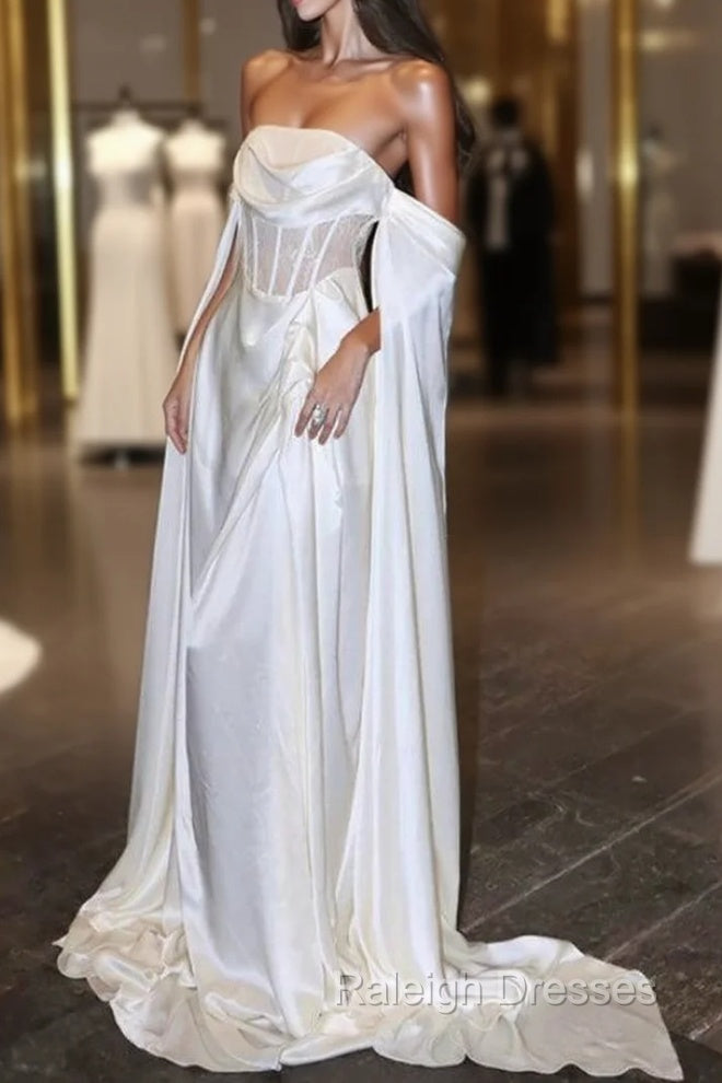 White Satin Prom Dress Satin A-Line Long Scoop Long Evening Dress Main image