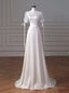 White Satin Square Short Sleeve Wedding Dress