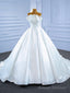 White Satin Strapless Pleats Pearls Wedding Dress