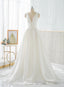 White Satin V Neck Backless Pleats Wedding Dress