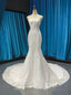 White Sheath Mermaid Tulle Lace Backless Wedding Dress