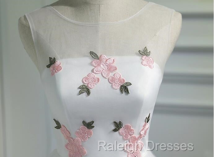 White Short Cute Graduation Prom Dresses Lovely Prom Dresseses Tulle With Flowers