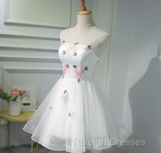 White Short Cute Graduation Prom Dresses Lovely Prom Dresseses Tulle With Flowers
