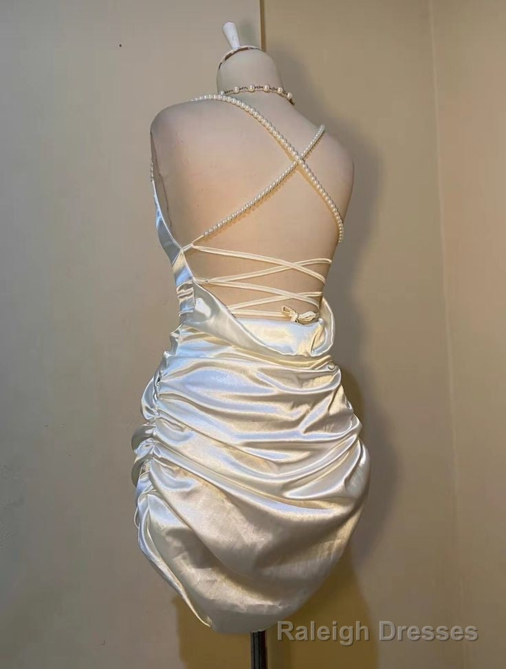 White Short Satin Sheath Birthday Dress Short Prom Dress Secondary image
