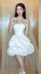 White Short Wedding Dresses Satin Bridal Dress