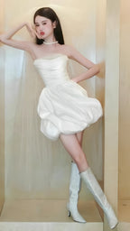 White Short Wedding Dresses Satin Bridal Dress