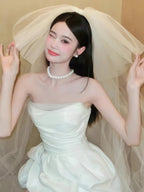 White Short Wedding Dresses Satin Bridal Dress