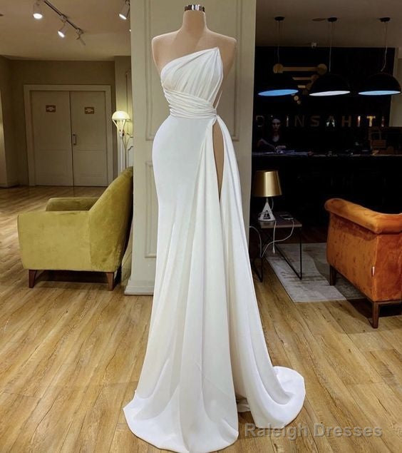White Simple Prom Dress Long Cheap Elegant Modest Mermaid Prom Dress
