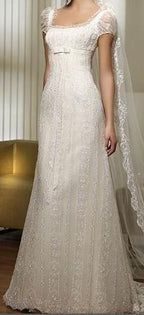 White Simple Fashionable And Elegant Bow Decoration Long Exquisite Lace Floor-Length Tail Ball Gowns Prom Gowns Ball Gowns Imperial Gowns Wedding Dresses