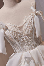 White Spaghetti Strap Lace Short Prom Dress