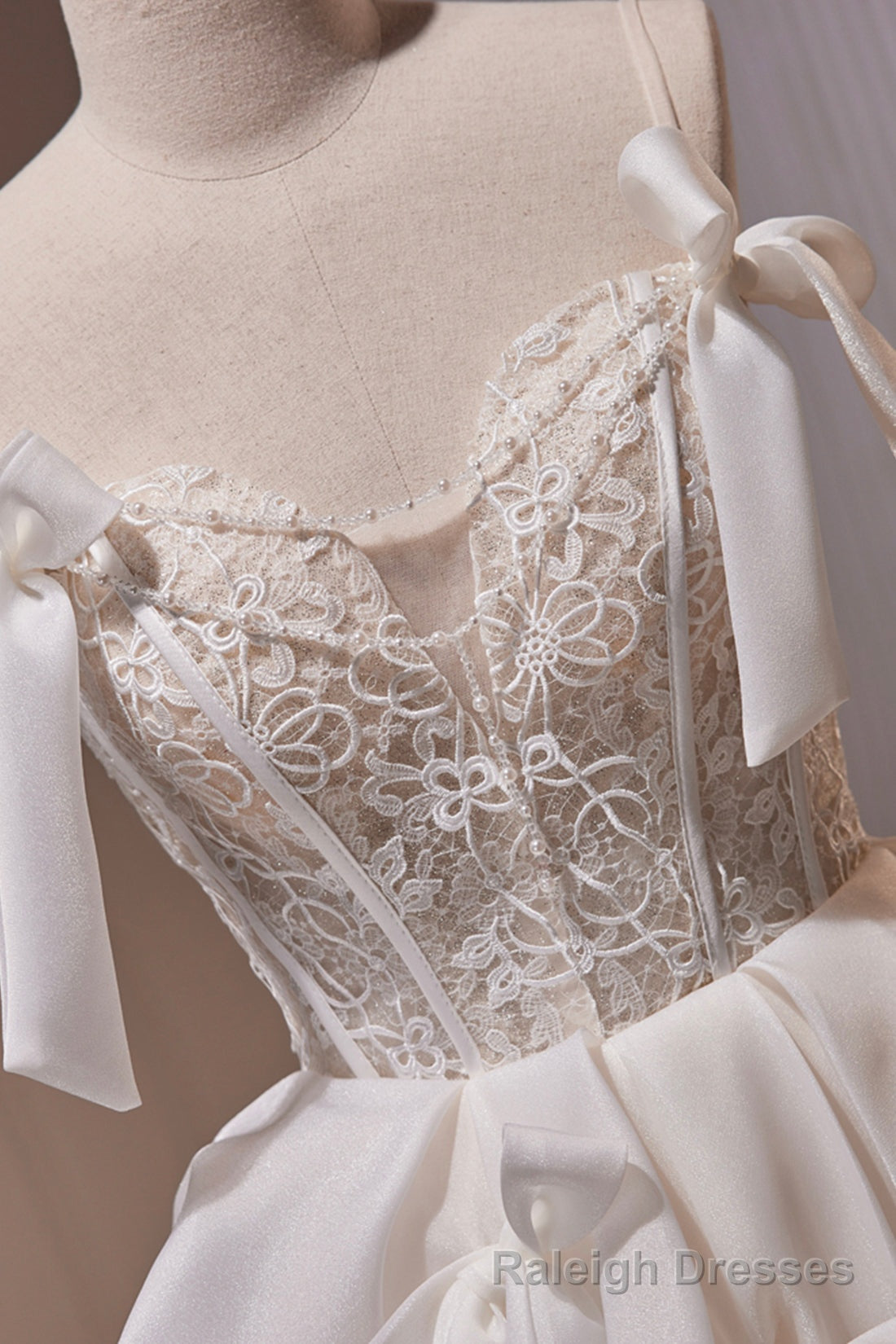 White Spaghetti Strap Lace Short Prom Dress