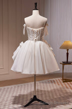 White Spaghetti Strap Lace Short Prom Dress