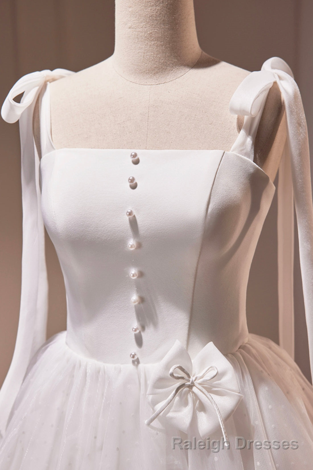 White Spaghetti Strap Short Prom Dress, White Tulle Prom Dress