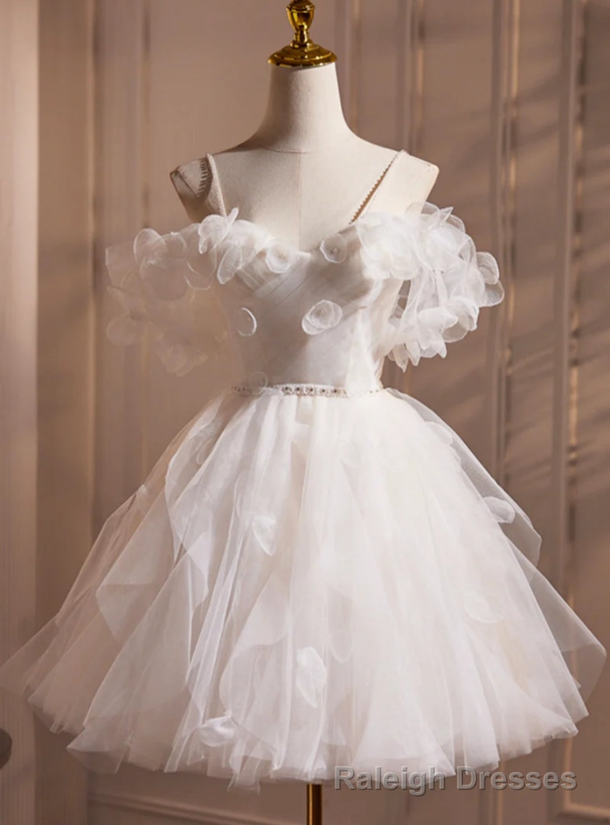 White Spaghetti Strap Tulle Flower Homecoming Dress Main image