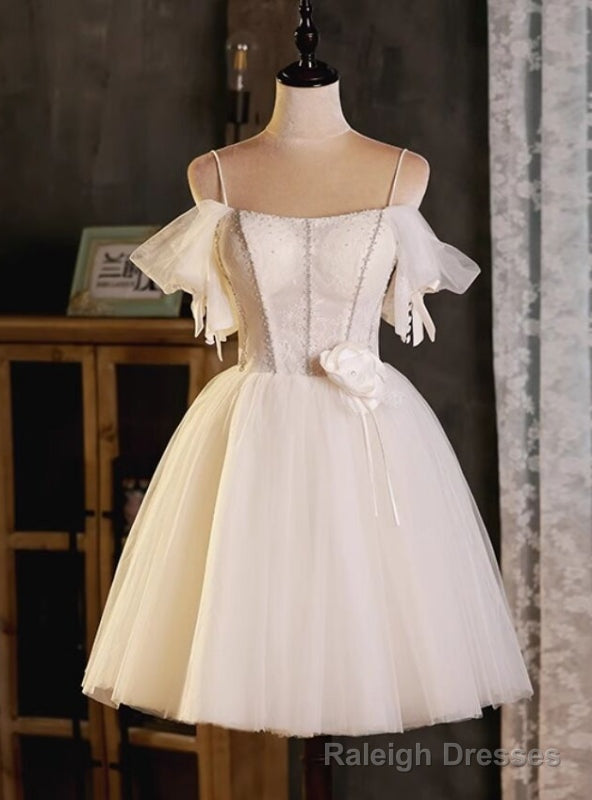 White Spaghetti Straps Tulle Lace Homecoming Dress Main image