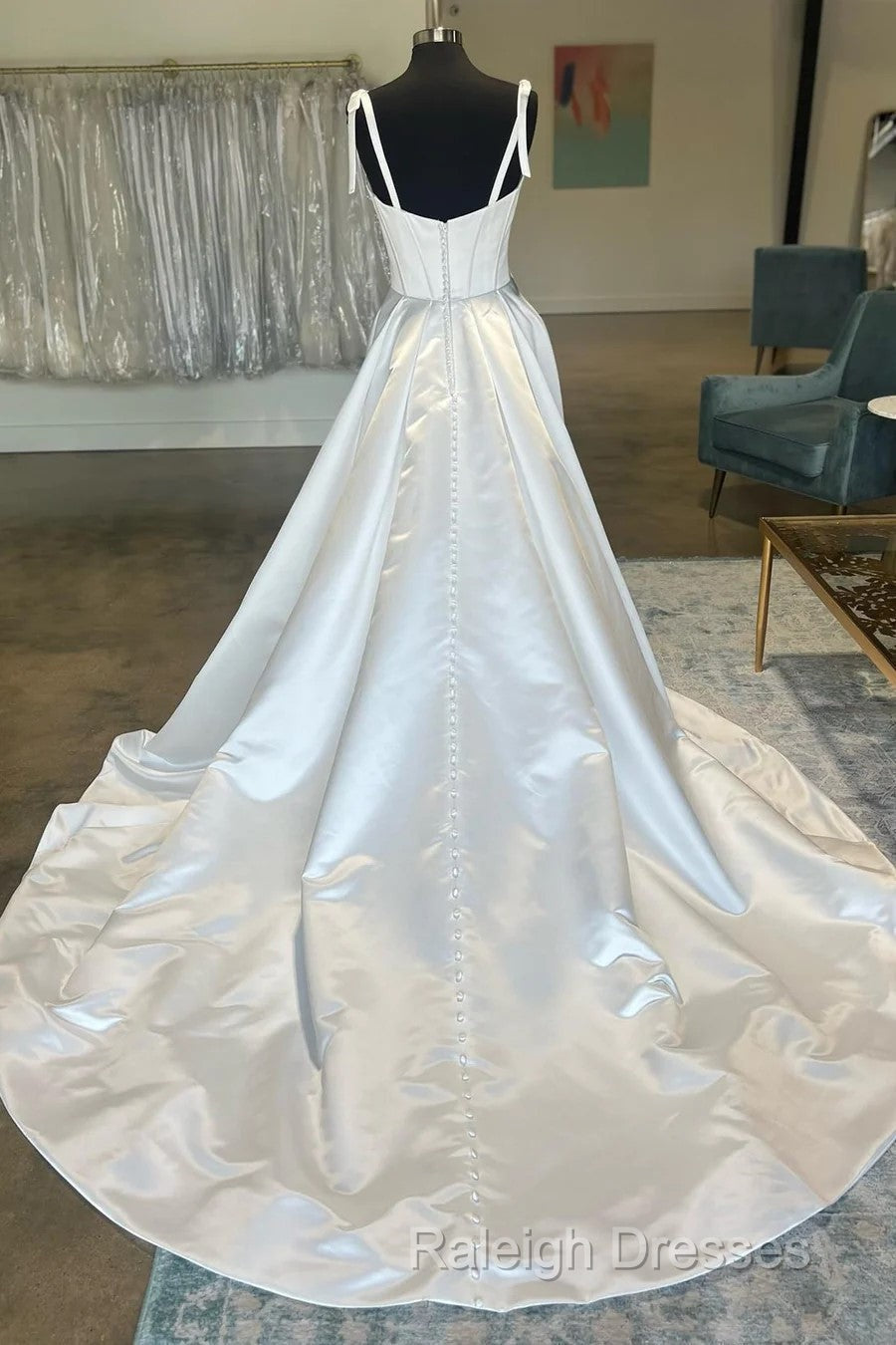 White Sweetheart Bow-Strap A-Line Long Modest Wedding Dresses Secondary image
