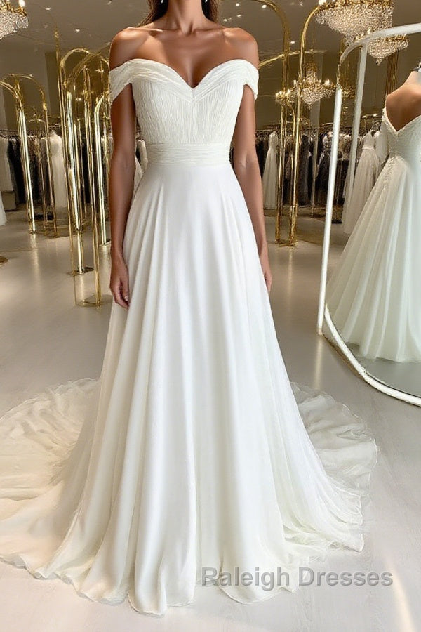 White sweetheart chiffon Prom Dresses Long white Prom Dresses