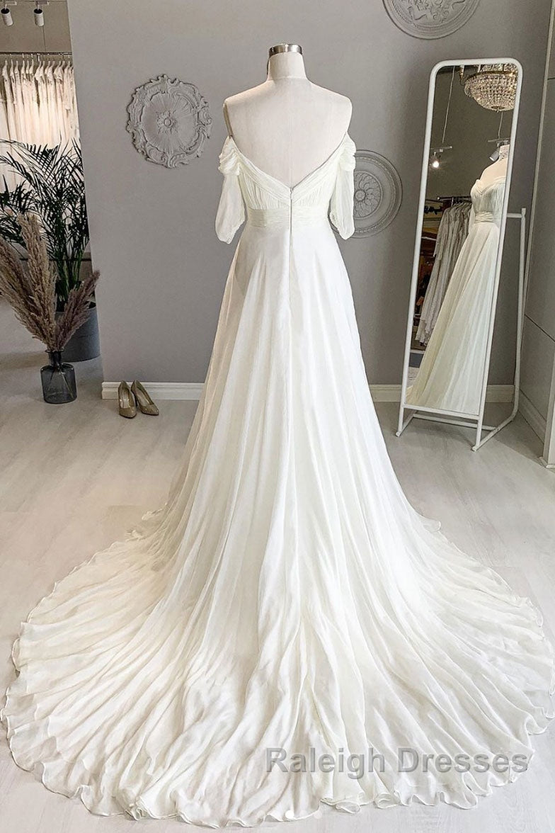 White sweetheart chiffon Prom Dresses Long white Prom Dresses