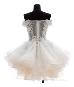 White Sweetheart Lace Applique Short Prom Dress, Cute White Homecoming Dress