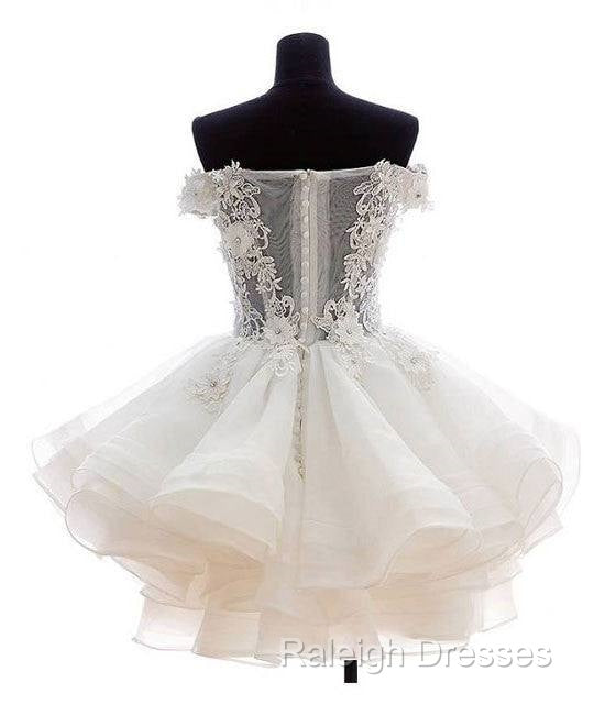 White Sweetheart Lace Applique Short Prom Dress, Cute White Homecoming Dress